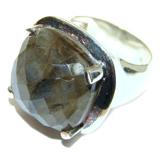 Mesmerizing faceted Fire Labradorite .925 Sterling Silver Bali handmade ring size 8