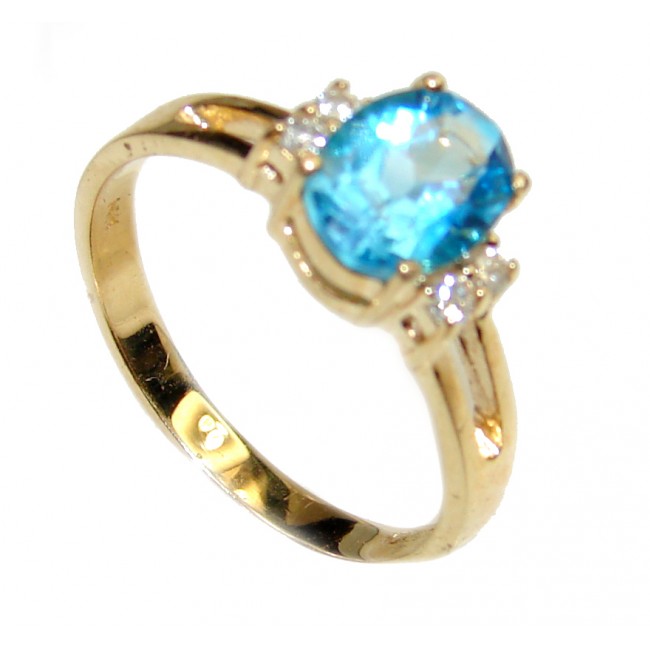 14K yellow Gold 2.85 carat authentic Swiss Blue Topaz Cocktail Ring size 7