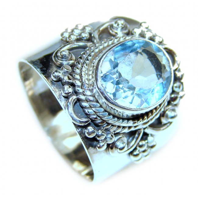 Swiss Blue Topaz black rhodium over .925 Sterling Silver handmade Ring size 8 1/2