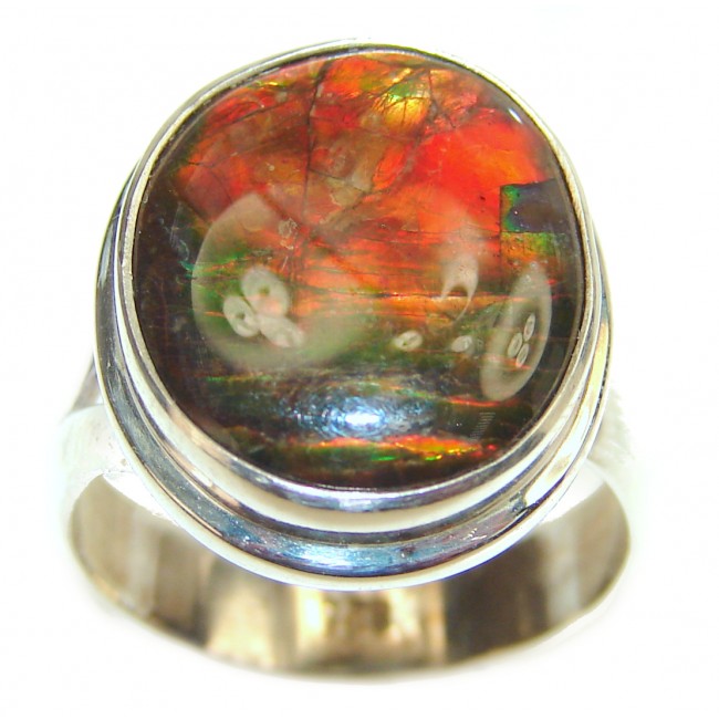 Pure Energy Genuine Canadian Ammolite .925 Sterling Silver handmade ring size 8 adjustable