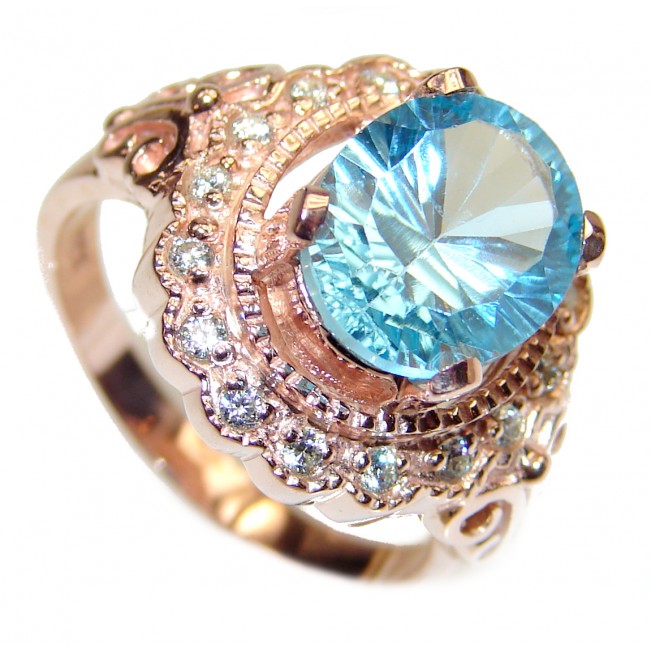 Fancy Swiss Blue Topaz 18k Gold over .925 Sterling Silver handcrafted ring size 8