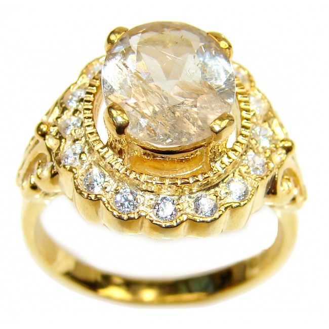 Himalayan Golden Rutilated Quartz 18k Gold over .925 Sterling Silver handcrafted ring size 8