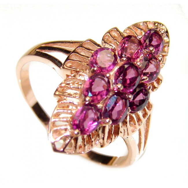 Bouquet of Flowers Authentic Garnet rose gold over .925 Sterling Silver handmade Ring s. 8 1/2