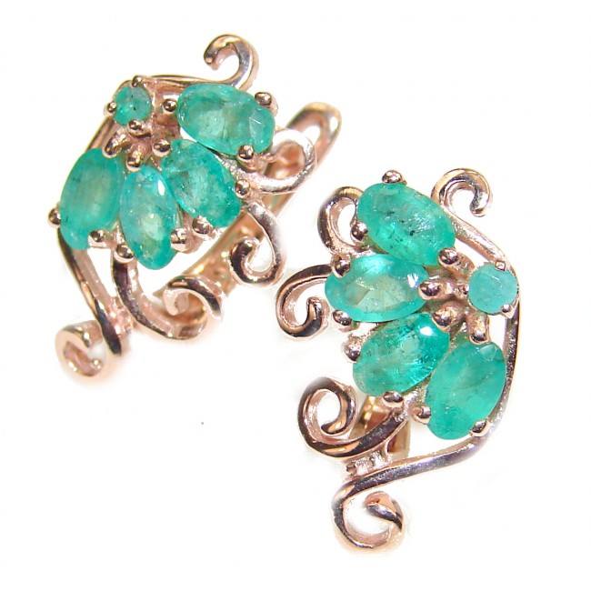 Incredible Beauty Emerald rose gold over .925 Sterling Silver handmade earrings