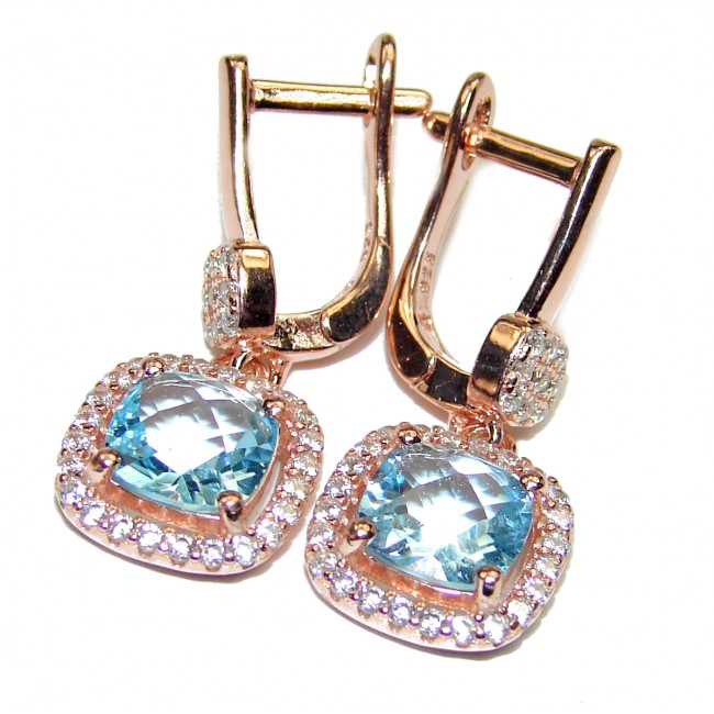 Sublime Princess cut Blue Swiss Topaz .925 Sterling Silver handmade earrings