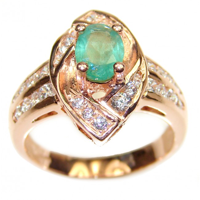 Colombian 0.8 carat Emerald rose gold over .925 Sterling Silver handcrafted Statement Ring size 7 1/4