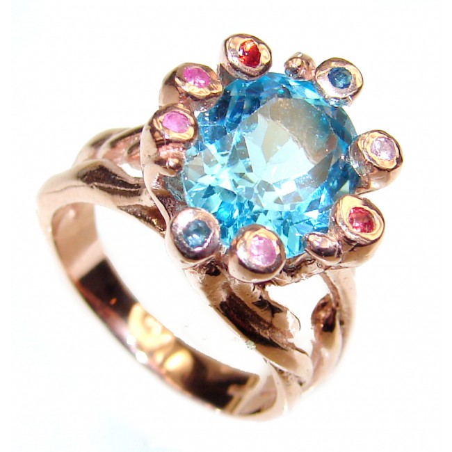 Fancy Swiss Blue Topaz 18k Gold over .925 Sterling Silver handcrafted ring size 6