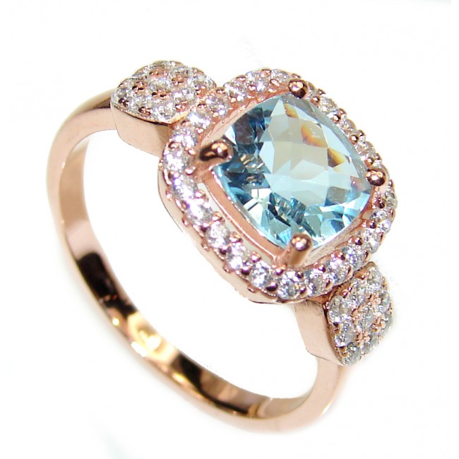Fancy Swiss Blue Topaz 18k Gold over .925 Sterling Silver handcrafted ring size 7