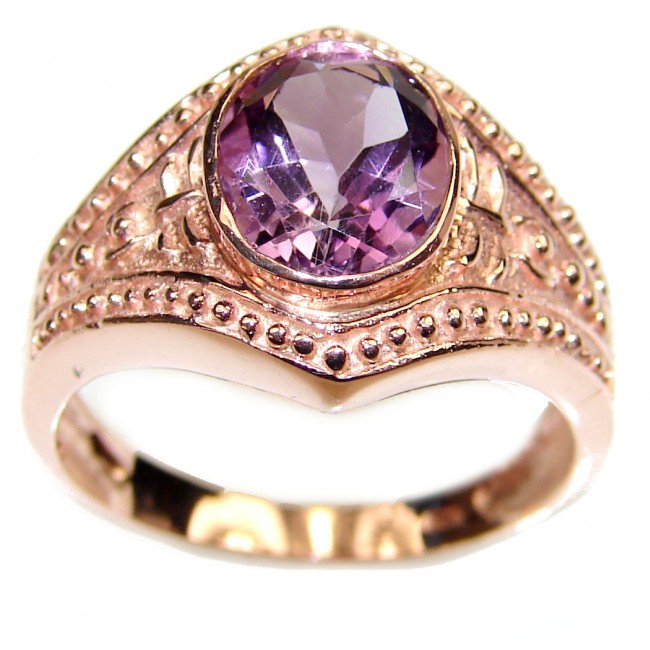 Ravishing 5.5 carat Amethyst rose gold over .925 Sterling Silver handcrafted Statement Ring size 9 1/4