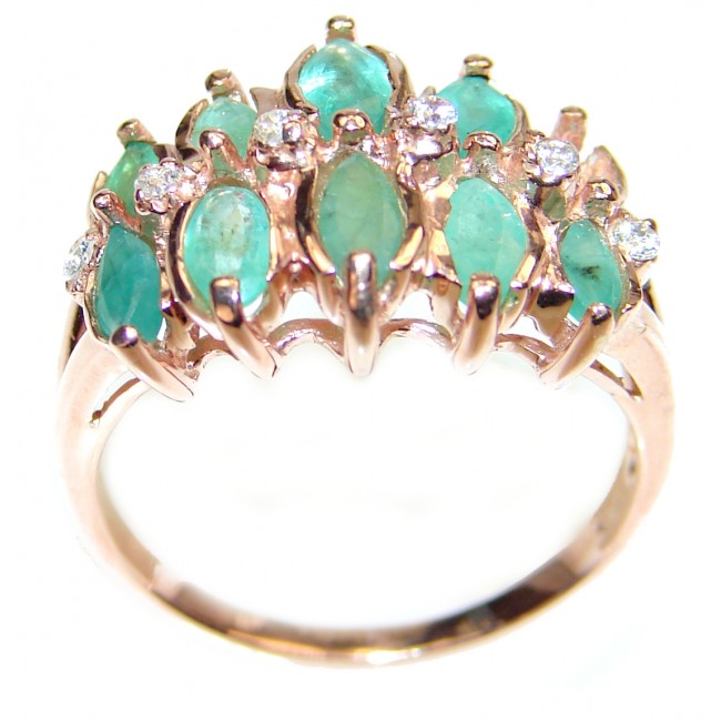 Emerald rose gold over .925 Sterling Silver handcrafted Statement Ring size 7