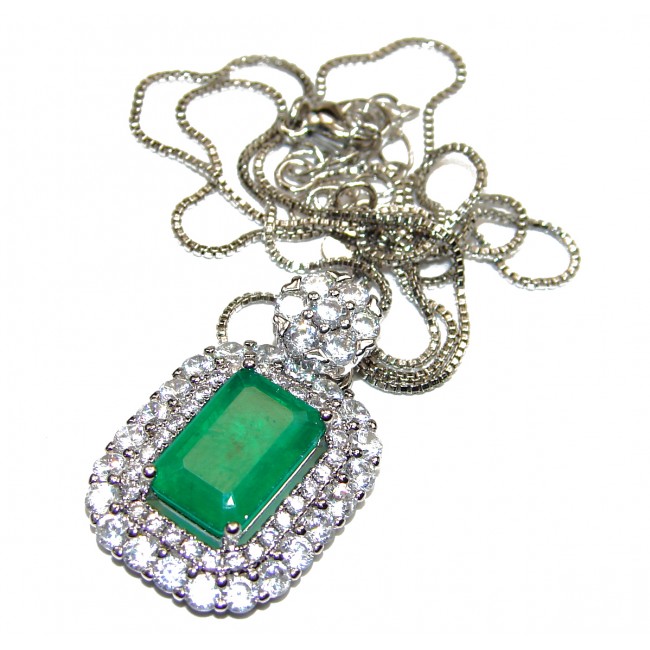 Magnificent Jewel authentic Emerald .925 Sterling Silver handcrafted necklace