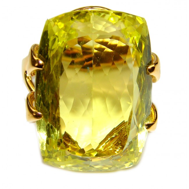 Royal Design 59ct Lemon Topaz 18K yellow Gold .925 Sterling Silver handmade ring size 9