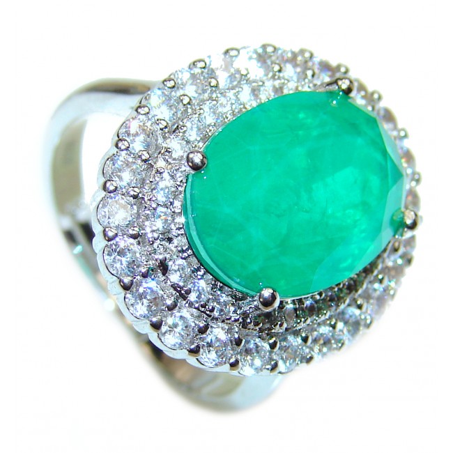 Colombian 12ct Emerald .925 Sterling Silver handcrafted Statement Ring size 7
