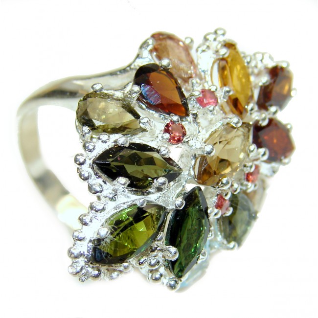 Genuine Tourmaline .925 Sterling Silver handcrafted Statement Ring size 6 3/4