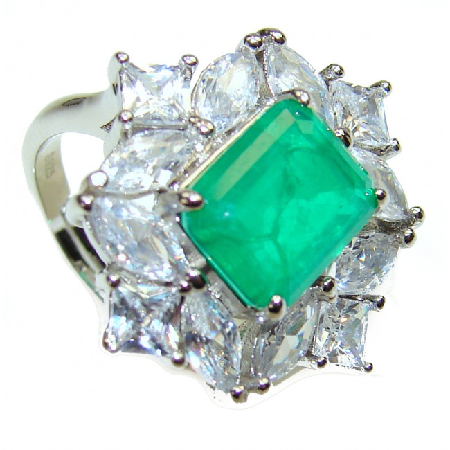 Spectacular 8.2 ctw Emerald White Topaz .925 Sterling Silver handmade Ring size 7 1/4
