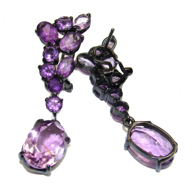 Violet Beauty Authentic Amethyst black rhodium over .925 Sterling Silver handmade earrings