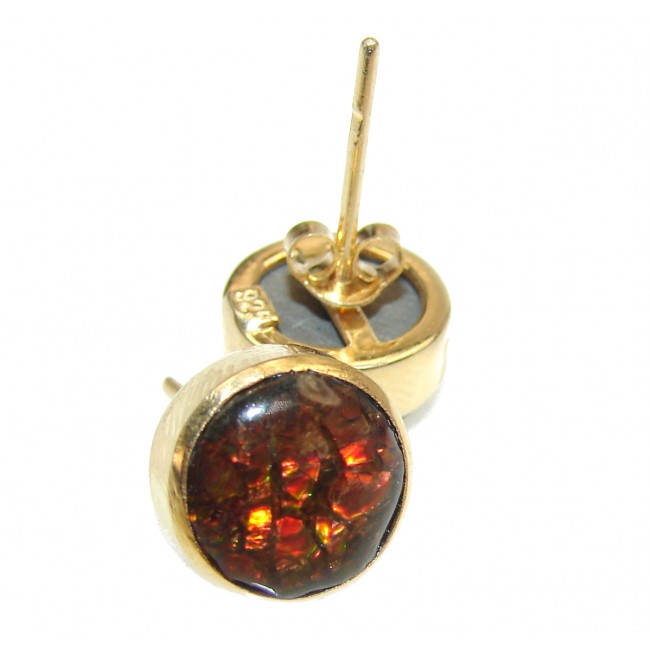 Sublime Aura Canadian Fire Ammolite 14K Gold over .925 Sterling Silver handmade earrings