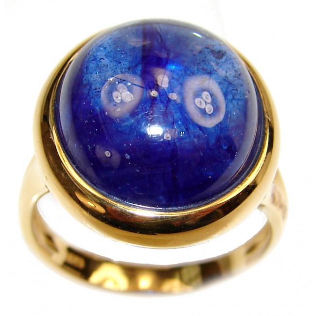 Genuine 26ct Sapphire 18K yellow Gold over .925 Sterling Silver handmade Cocktail Ring s. 8