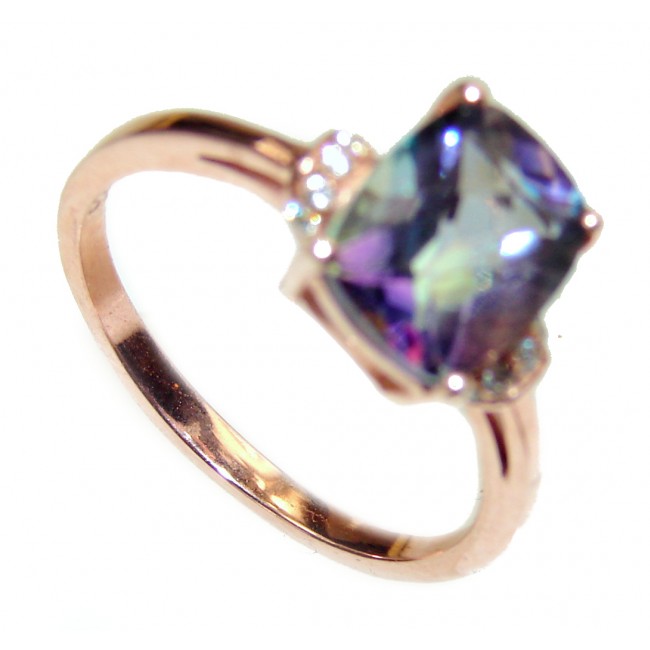 Magic genuine Rainbow Topaz rose gold over .925 Sterling Silver handmade Cocktail Ring s. 6 3/4
