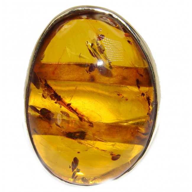 Vintage Design Genuine Polish Amber .925 Sterling Silver handmade LARGE ring size 6