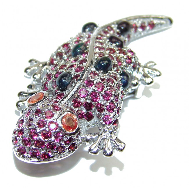 Lizard Kashmir Ruby Black Opal .925 Sterling Silver handmade Brooch