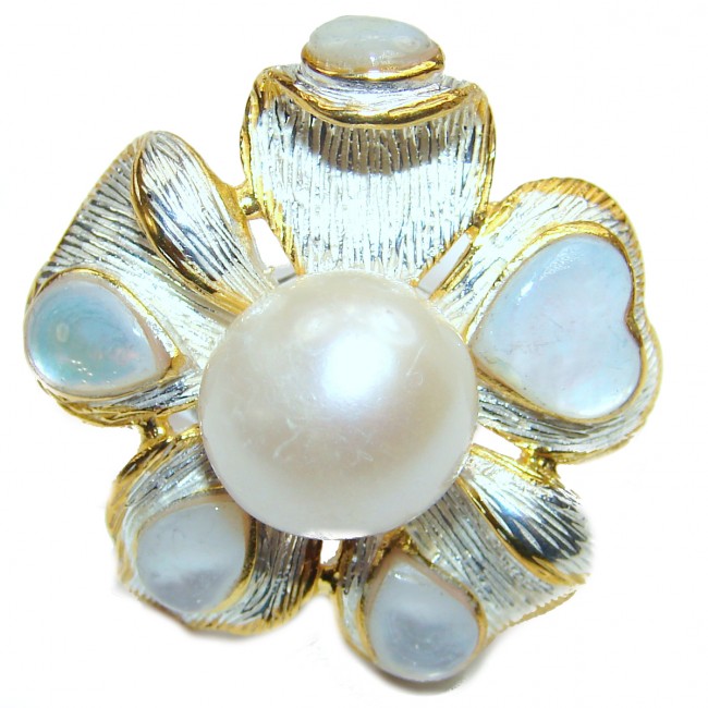 Divine Creation White Pearl 14K Gold over .925 Sterling Silver handmade ring size 7 1/2