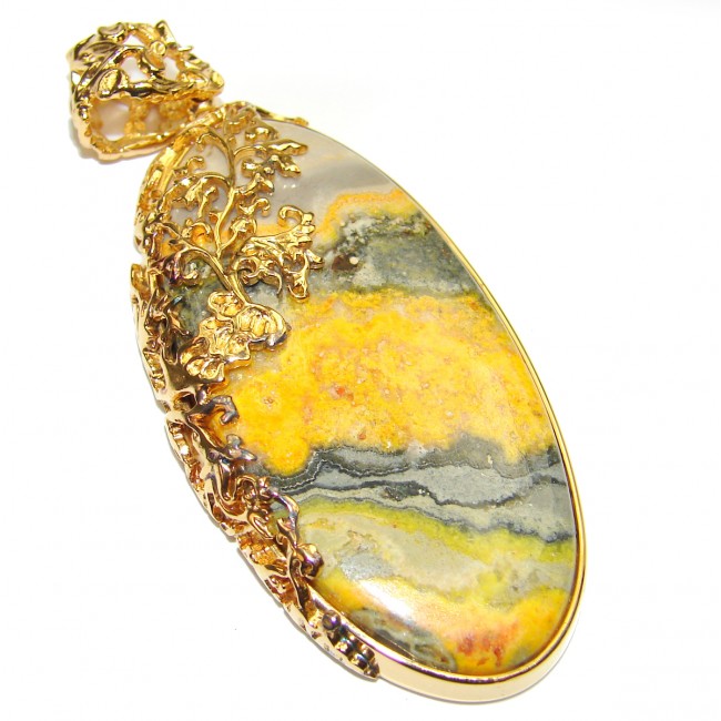 Vivid Beauty Yellow Bumble Bee GOLD OVER 925 Jasper Sterling Silver pendant