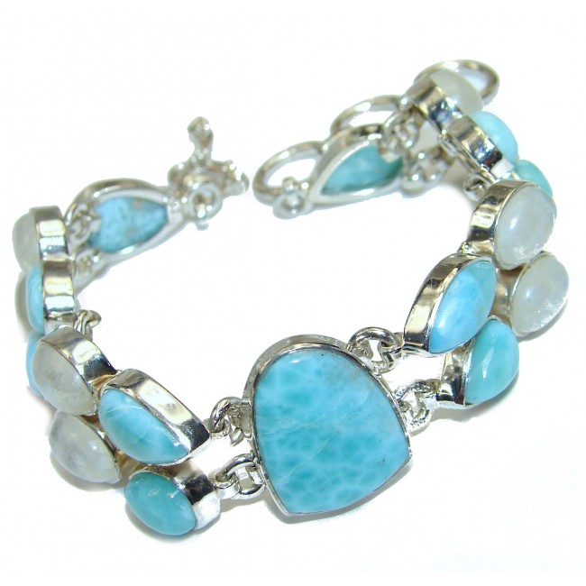 Caribbean best quality Blue Larimar Moonstone .925 Sterling Silver handcrafted Bracelet