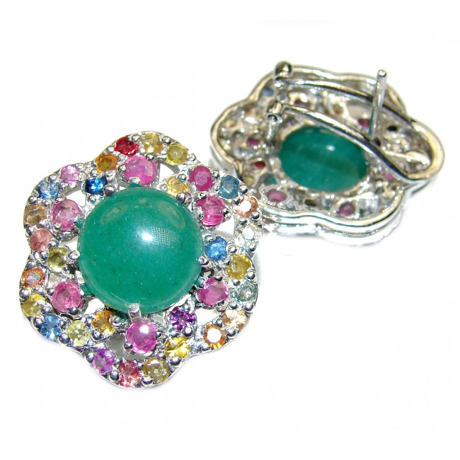 Very Unique Green Jade Sapphire .925 Sterling Silver handcrafted earrings