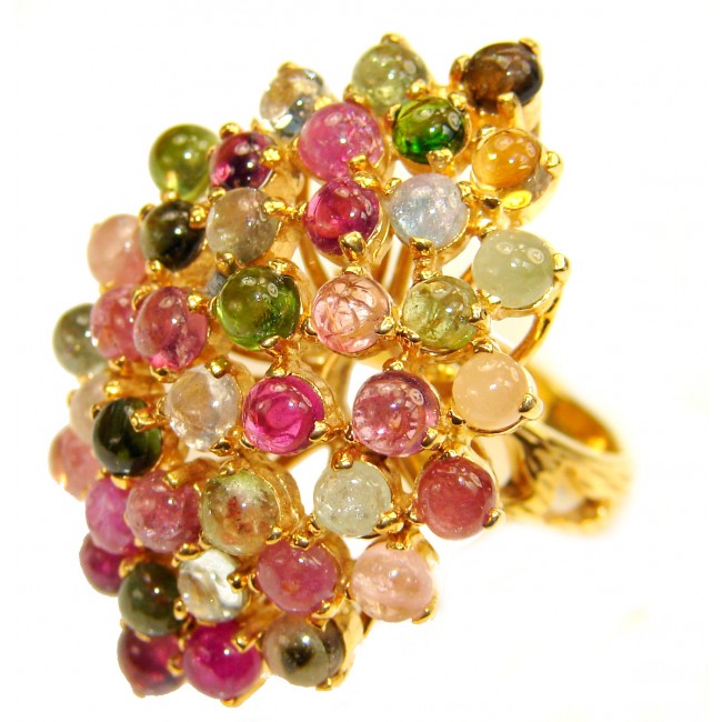 Just Amazing Genuine Watermelon Tourmaline gold over .925 Sterling Silver handcrafted Statement Ring size 8