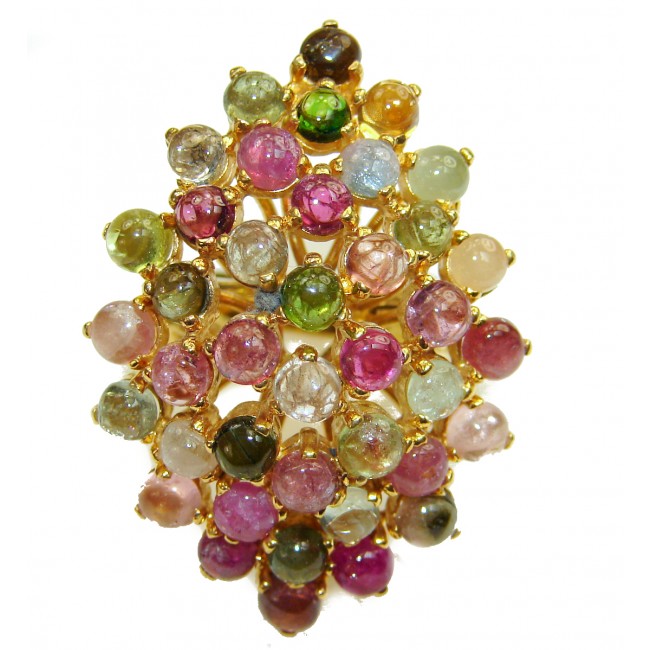 Just Amazing Genuine Watermelon Tourmaline gold over .925 Sterling Silver handcrafted Statement Ring size 8