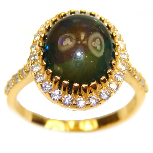 Vintage Design 2.5ctw Genuine Black Opal 14K Gold over .925 Sterling Silver handmade Ring size 7 1/4