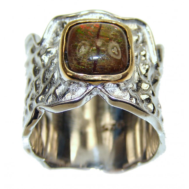 Outstanding Genuine Canadian Ammolite 18K Gold over .925 Sterling Silver handmade ring size 5 1/2