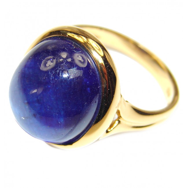 Genuine 26ct Sapphire 18K yellow Gold over .925 Sterling Silver handmade Cocktail Ring s. 7 3/4