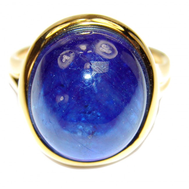 Genuine 26ct Sapphire 18K yellow Gold over .925 Sterling Silver handmade Cocktail Ring s. 7 3/4