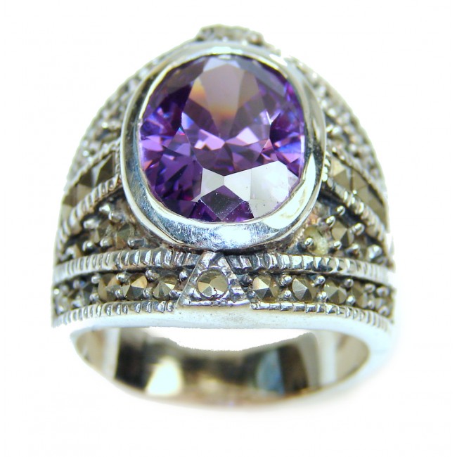 Amethyst Marcasite .925 Sterling Silver brilliantly handcrafted ring s. 7