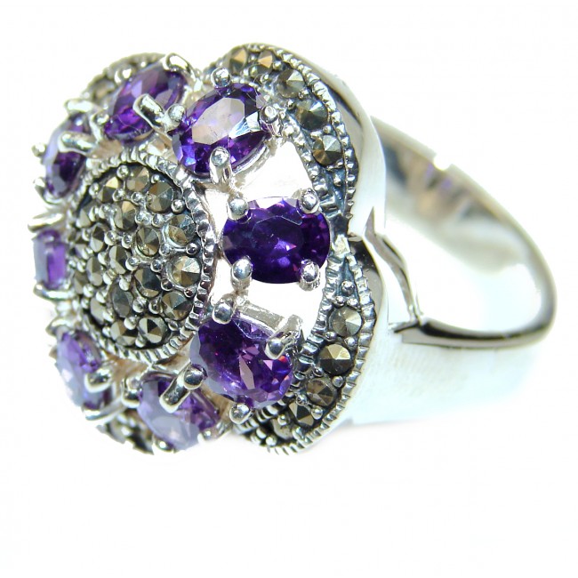 Amethyst Marcasite .925 Sterling Silver brilliantly handcrafted ring s. 9