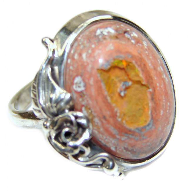 Posh Mexican Opal 18K Gold over .925 Sterling Silver handcrafted Ring size 8 adjustable