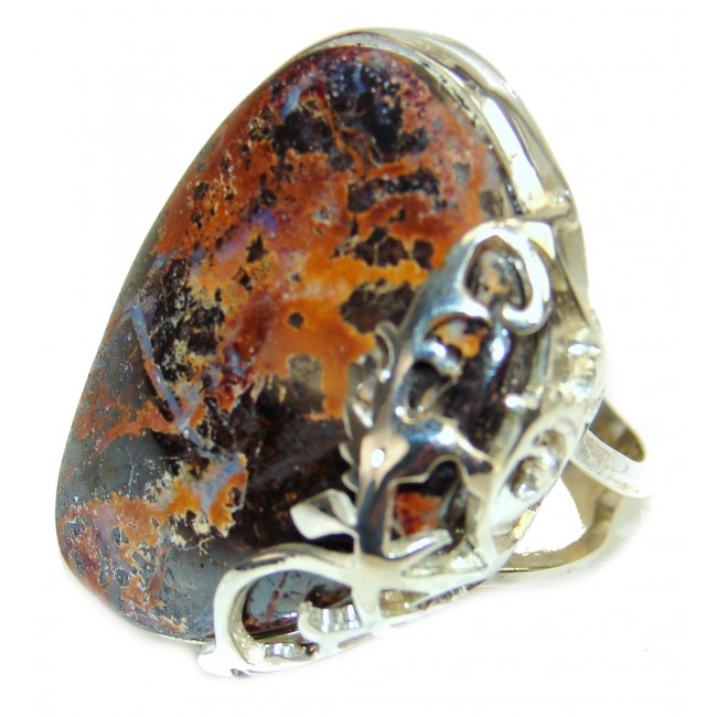 Australian Boulder Opal .925 Sterling Silver handcrafted ring size 8 adjustable