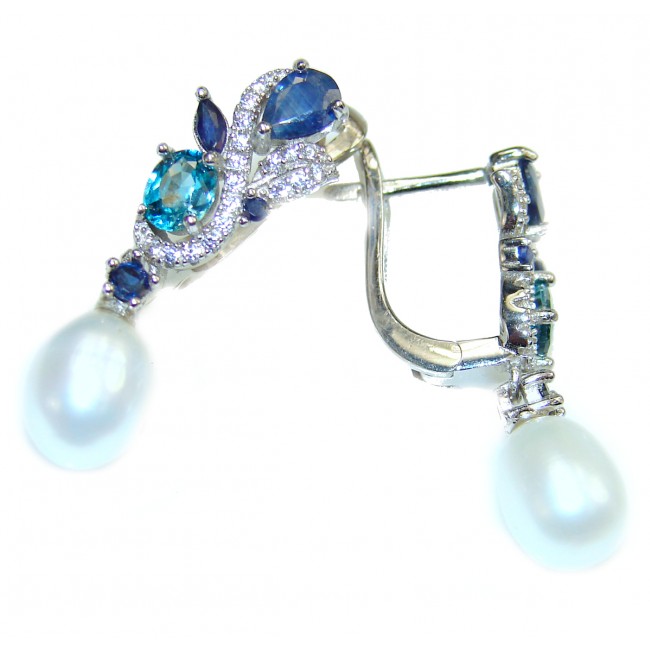 Delicate Pearl Sapphire .925 Sterling Silver earrings