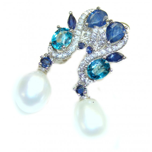 Delicate Pearl Sapphire .925 Sterling Silver earrings