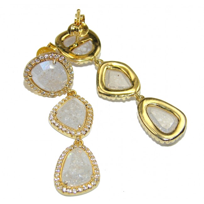 Genuine faceted Rainbow Moonstone 18K Gold over .925 Sterling Silver handcrafted stud Earrings