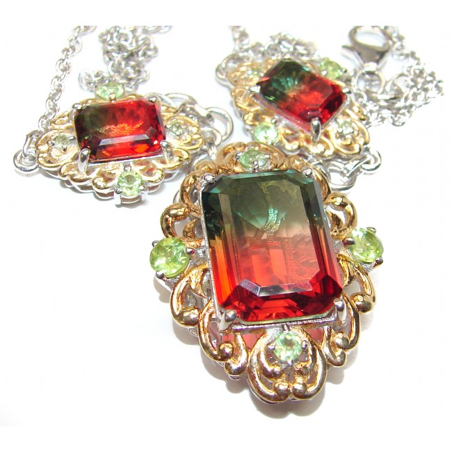 Oval cut Pink Tourmaline color Topaz 18K Gold over .925 Sterling Silver handcrafted necklace