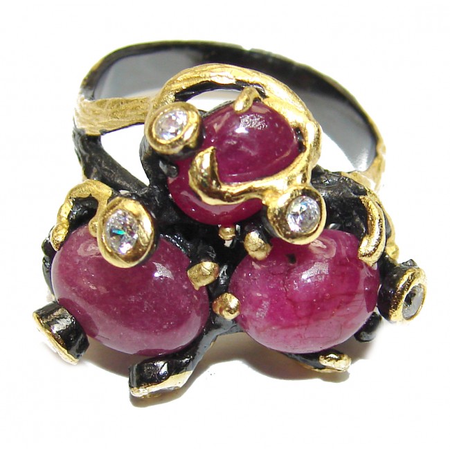 Genuine Ruby 18K yellow Gold over .925 Sterling Silver handmade LARGE Cocktail Ring s. 9