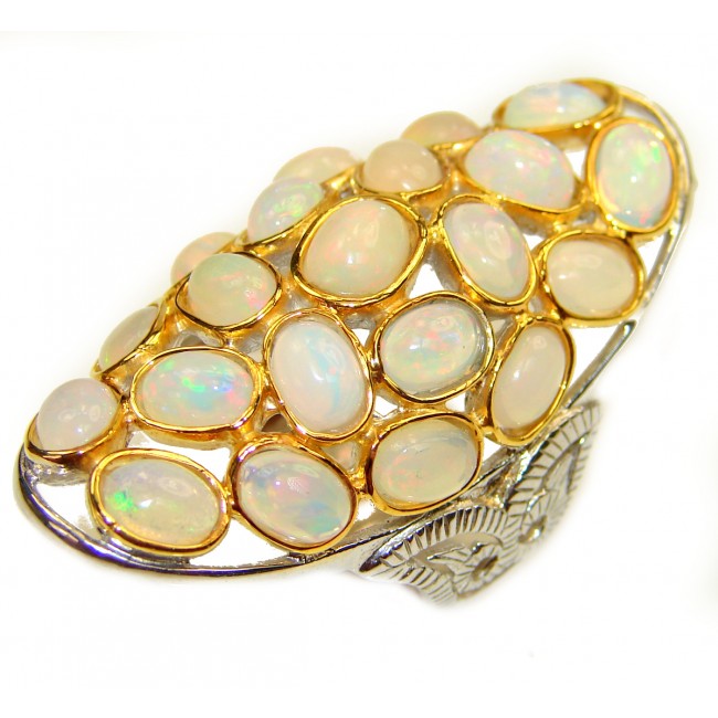 New Galaxy Ethiopian Opal 2 tones .925 Sterling Silver handmade Large ring size 8