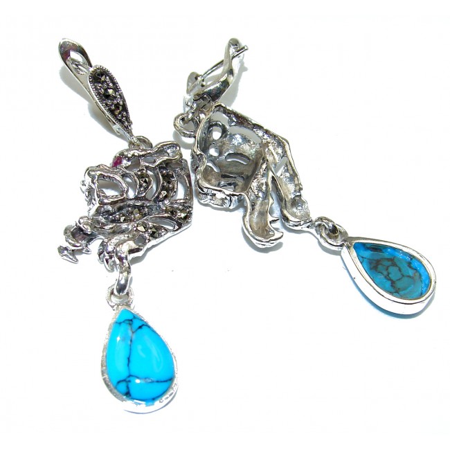 Wild Panther Genuine Sleeping Beauty Turquoise .925 Sterling Silver handcrafted Earrings