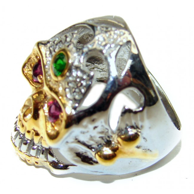 Ghost Rider Ruby Emerald 14K Gold over .925 Sterling Silver Ring s. 8 3/4
