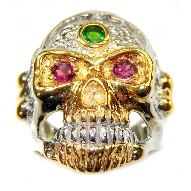 Ghost Rider Ruby Emerald 14K Gold over .925 Sterling Silver Ring s. 8 3/4