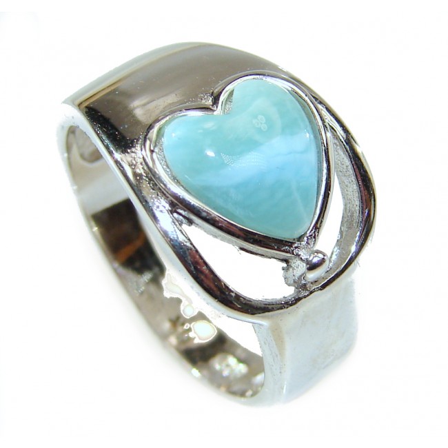 My Heart Natural inlay Larimar .925 Sterling Silver handcrafted Ring s. 7 1/4