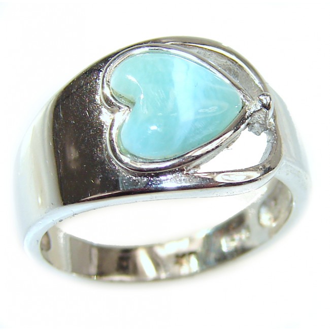 My Heart Natural inlay Larimar .925 Sterling Silver handcrafted Ring s. 7 1/4